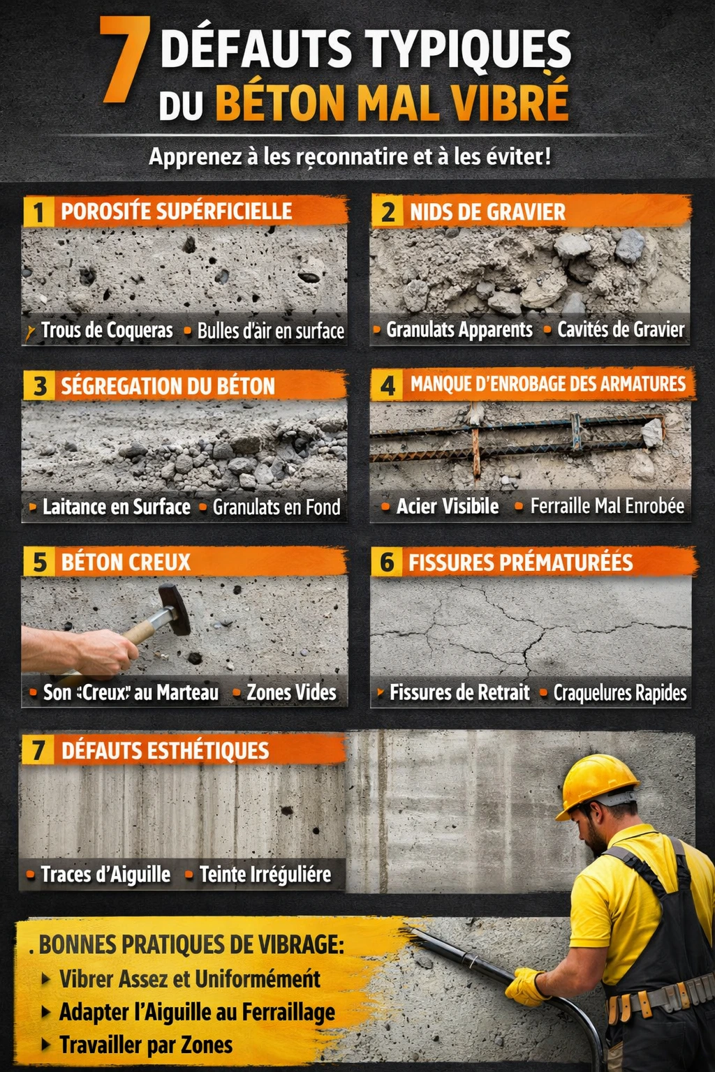 Béton mal vibré : 7 défauts à identifier sur un chantier et comment les prévenir